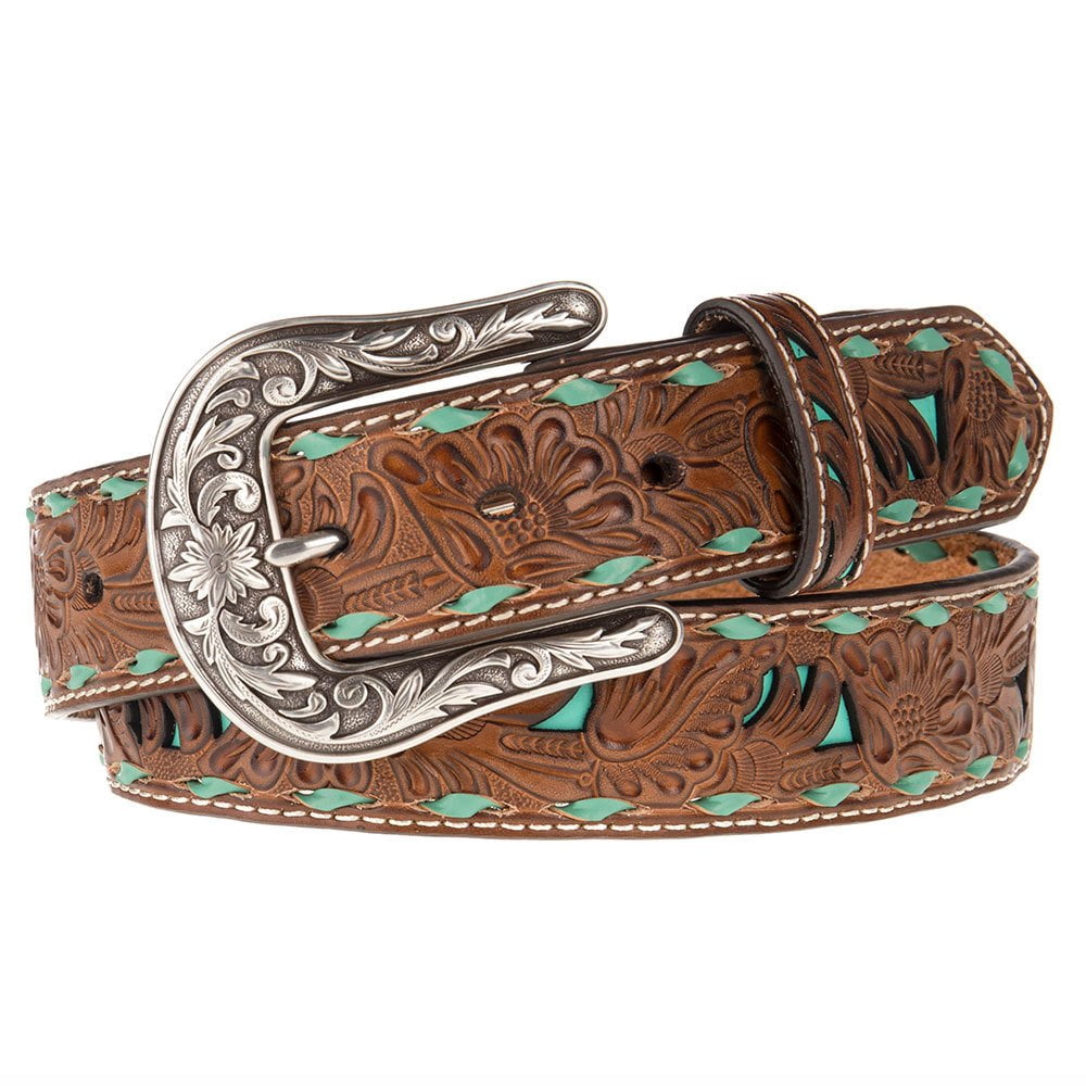 Nocona Belt Co. Womens Ladies 1 1/2 Turq Underlay Belt L  display picture 1