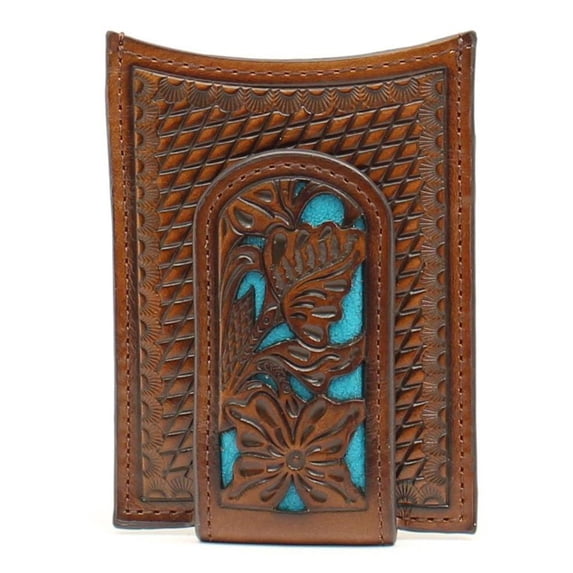 Nocona Men's Floral Tooled Blue Underlay Money Clip Wallet N5426527