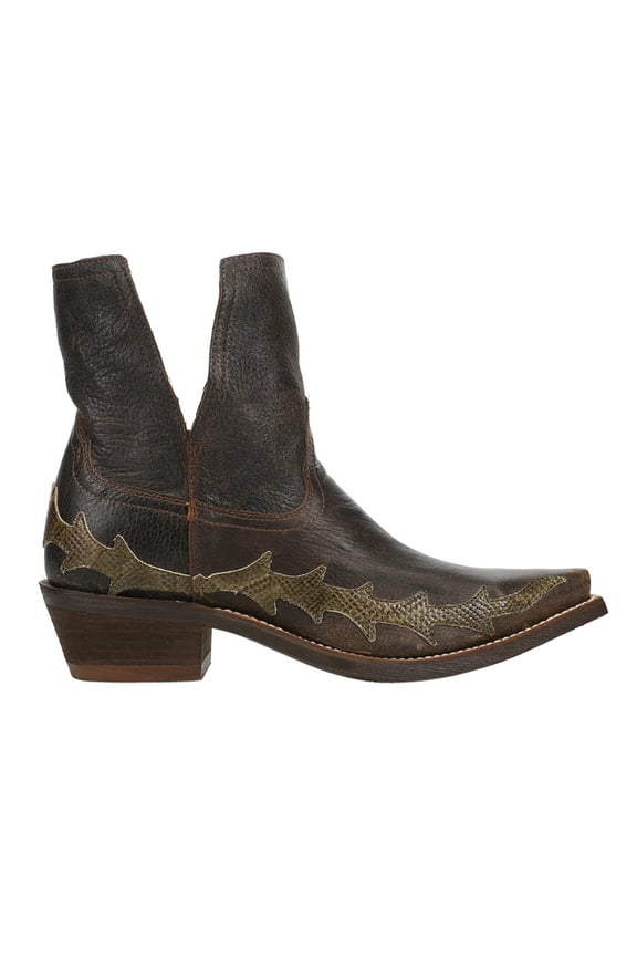 Womens Sitrine Brown Distressed Snake Print Cowboy Ankle Boot