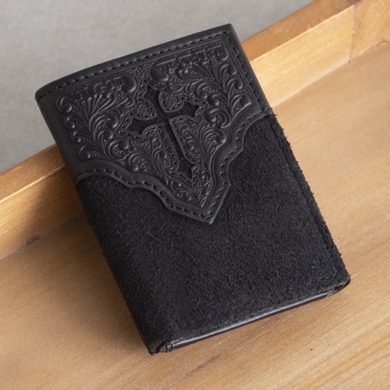 Nocona Men's Leather Tri-Fold Wallet - Diagonal Cross Embossed Western Style Billfold