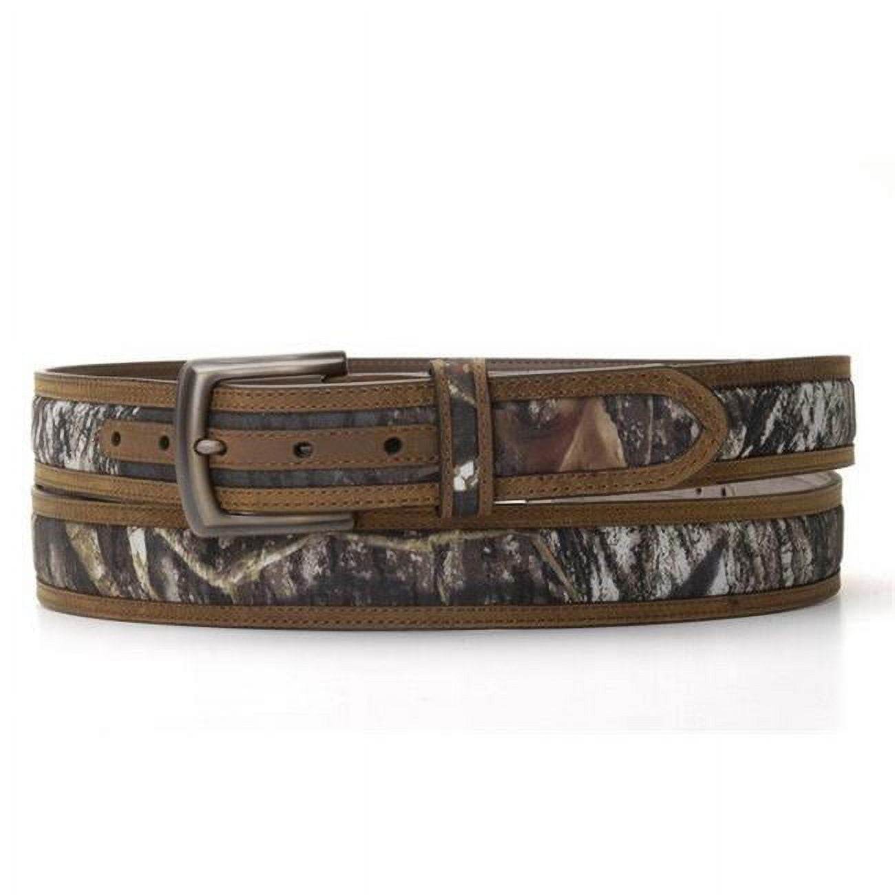 Nocona Men’s Camo Center Inlay Belt – Brown Leather With Mossy Oak Camo, 1.5” Width, Triple-Snap Buckle