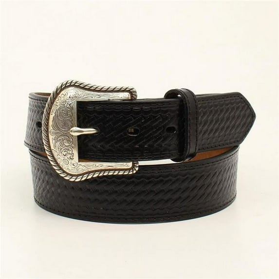 Nocona N1010601-34 Basketweave Embossed Leather Belt, Black - Size 34