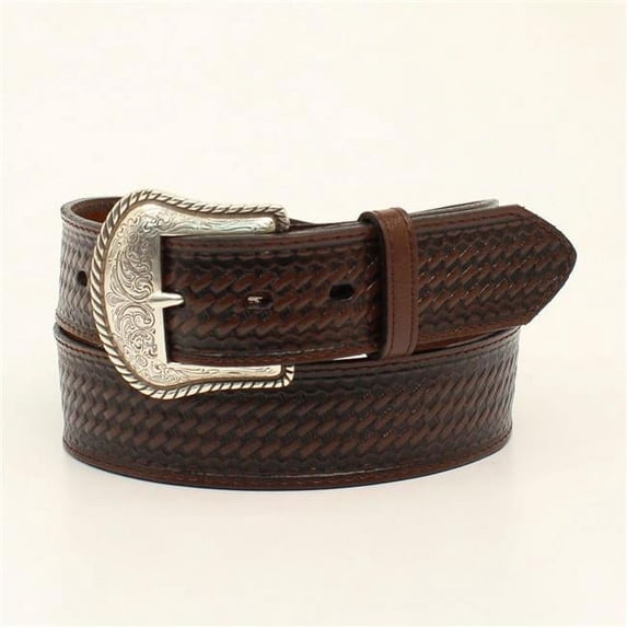Nocona N1010602-52 Basketweave Embossed Leather Belt, Brown - Size 52