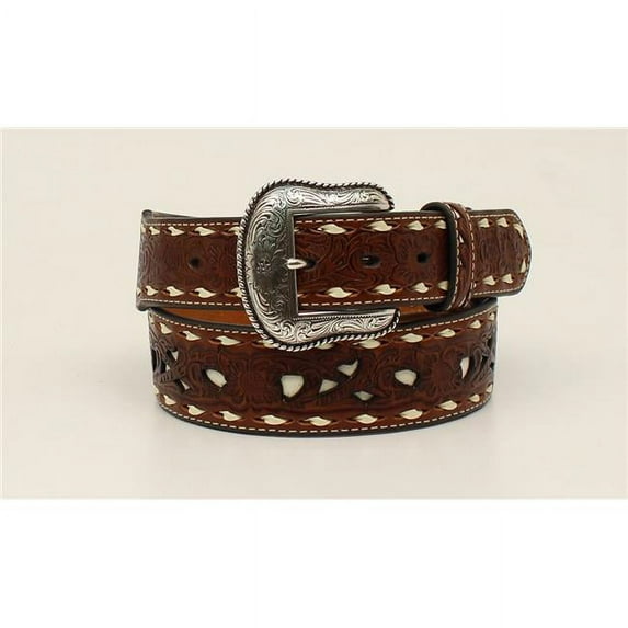 Nocona N2410908-44 Mens Pierced Embossed Laced Edge Belt, Tan - Size 44