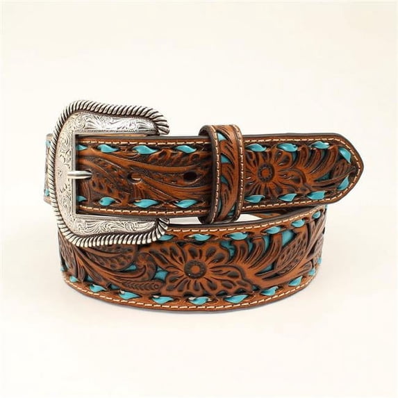 Nocona N2415433-32 Mens Tappered Laced Underlay Belt, Black & Turquoise - Size 32