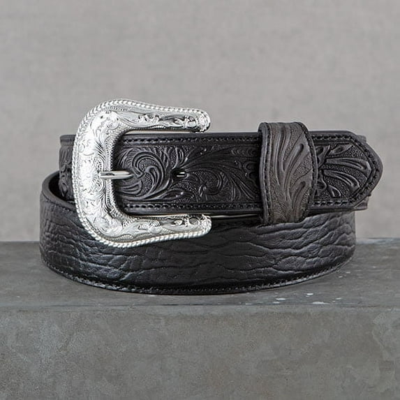 Nocona N2438901-32 Bullhide Tooled Belt, Black - Size 32