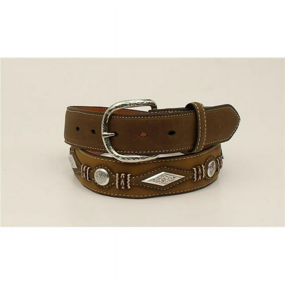Nocona N2474144-38 Mens Diamond Scroll Concho Top Hand Scallop Overlay Belt, Medium Brown - Size 38