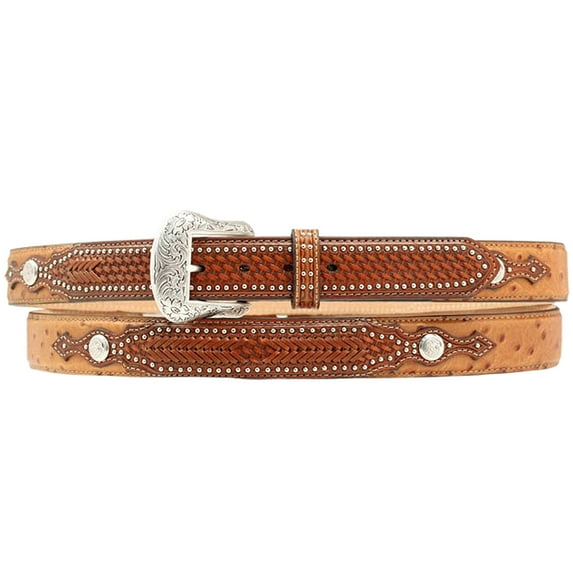 Nocona N2491808-34 Mens Ostrich Overlay Belt, Tan - Size 34