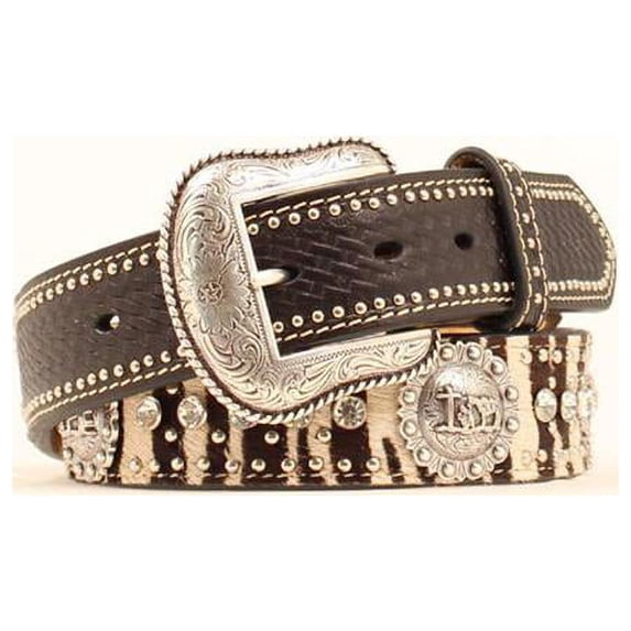Nocona N2498462-36 Mens Hair On Zebra Cowboy Crystal Concho Nail Head Belt, Black & White - Size 36