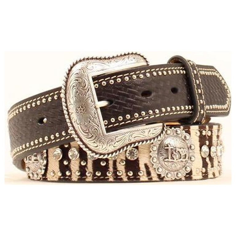 Nocona zebra print hide concho western belt Nocona Belt N3493062-XL 1.5 in. Womens Zebra Print Hair On  main image 3