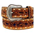 thumbnail image 1 of Nocona N2498727-36 Mens 1.87 in. Tapered Floral Embossed Color Backed Western Belt, Blue - Size 36, 1 of 1