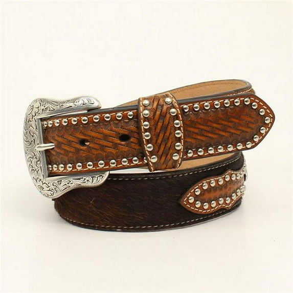 Nocona N2500408-38 Pro Calf Hair Side Tabs & Studs Belt, Tan - Size 38