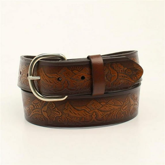 Nocona N2611002-34 Mens Hired Hand Tooled Eagle Belt, Brown - Size 34