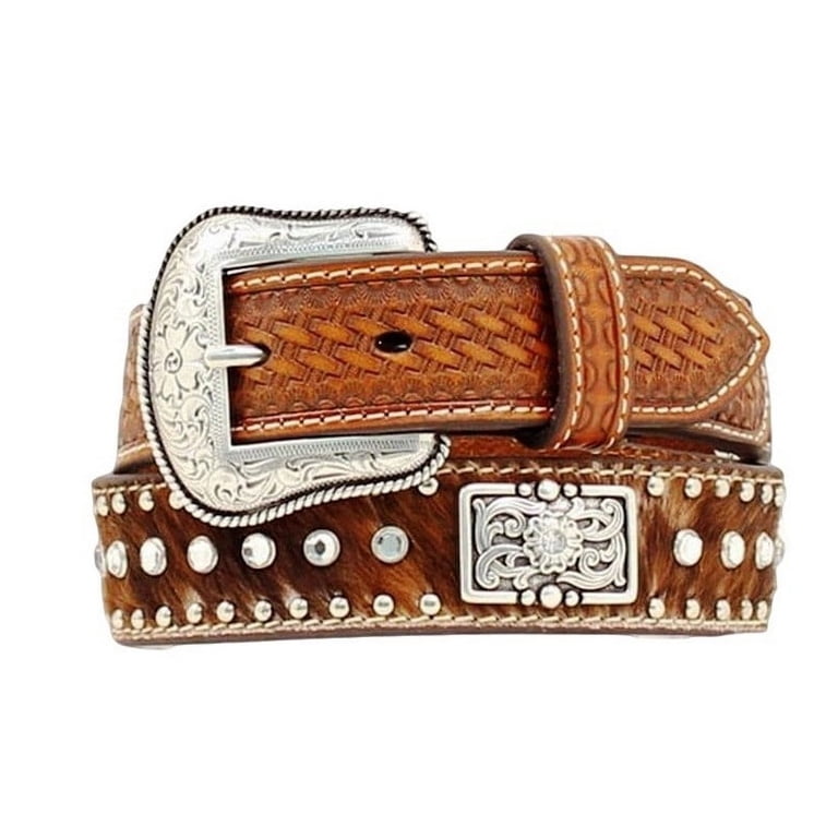 Nocona Brown Leather Calf Hair Belt Rhinestones Studs Nocona by M & F Western Products Men main image 4