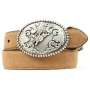 Nocona N4421844-28 Youth Ostrich Belt with Buckle, Medium Brown Distressed - Size 28