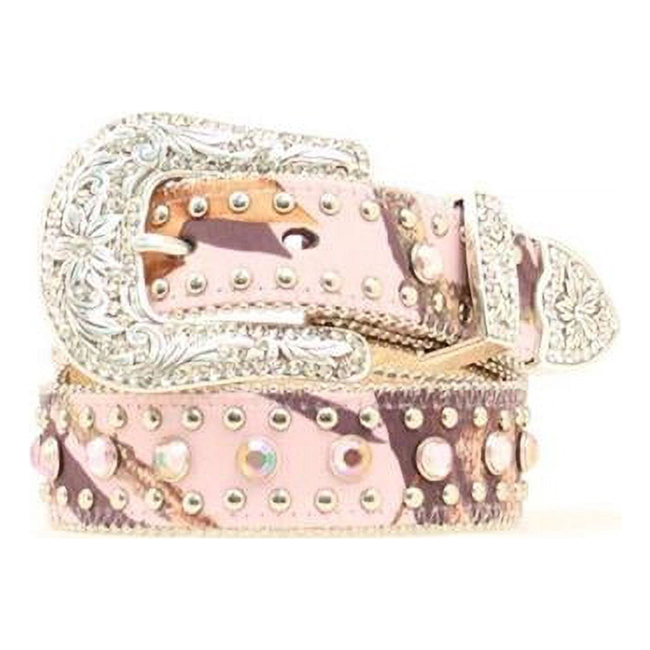 Nocona N4428230-18 Girls Mossy Oak Rhinestone Belt, Pink 