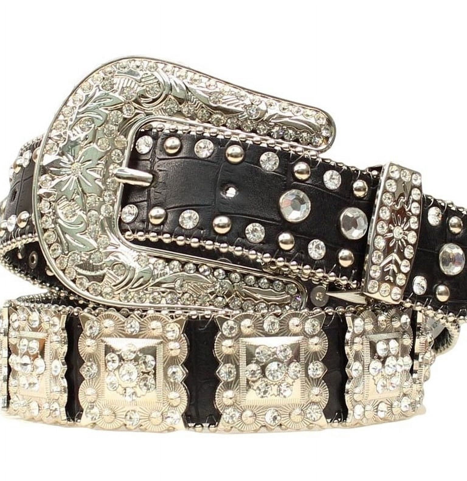 Nocona Western Belt Womens Croc Conchos Rhinestone Black  display picture 1