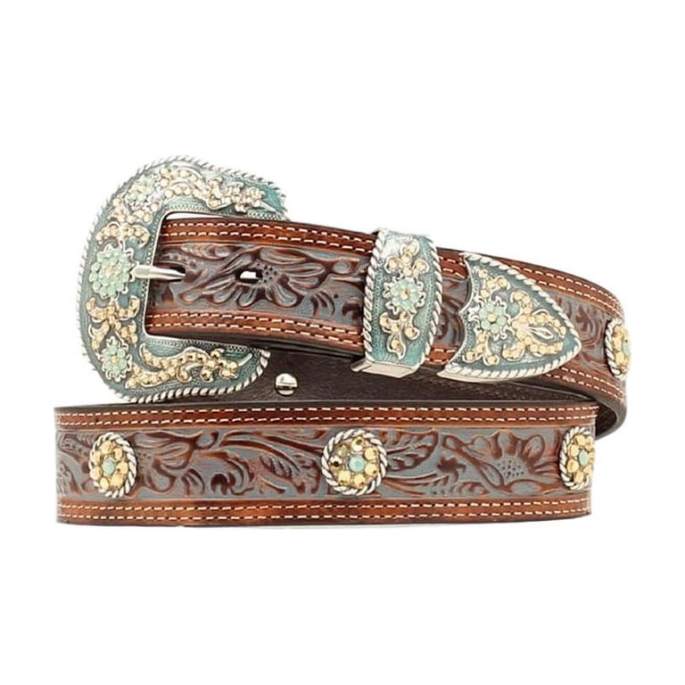 Nocona Western Belt Womens Floral Rhinestones Mocha  display picture 3