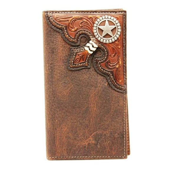 Nocona Western Wallet Mens Rodeo Checkbook Star Tooled Brown N5425402