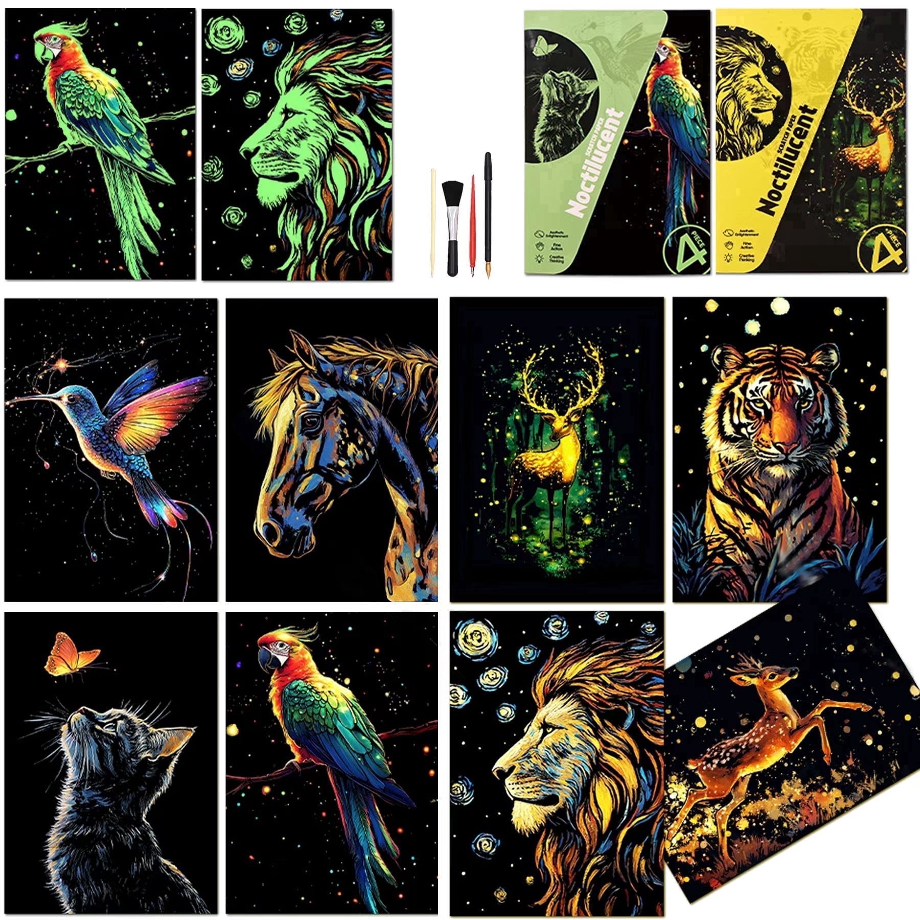BulChign Noctilucent Rainbow Scratch Art Paper Set, 8.27