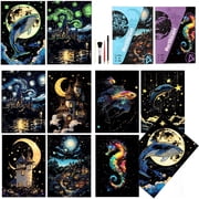 Scratchboard Art for Adult Luminous Scratch Painting Kits, A5 Scratch Art Rainbow Painting Paper 8 Sheet with 4 Tools, Scratchboard for Teens & Adults, Fun Creative Craft Toy/Gifts/Decor, Dreams