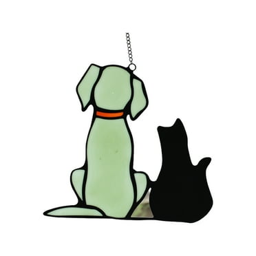 Stained Glass Cat Suncatcher for Window Hanging Stained Glass Cat on Moon Ornament Handcrafted ...
