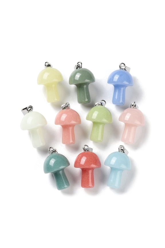 Noctilucent Stone/Luminous Stone Pendants Glow in the Dark Mushroom Charms with Stainless Steel color Plated 201 Stainless Steel Snap on Bails Mixed color 23.5~24x15mm Hole: 7x4mm
