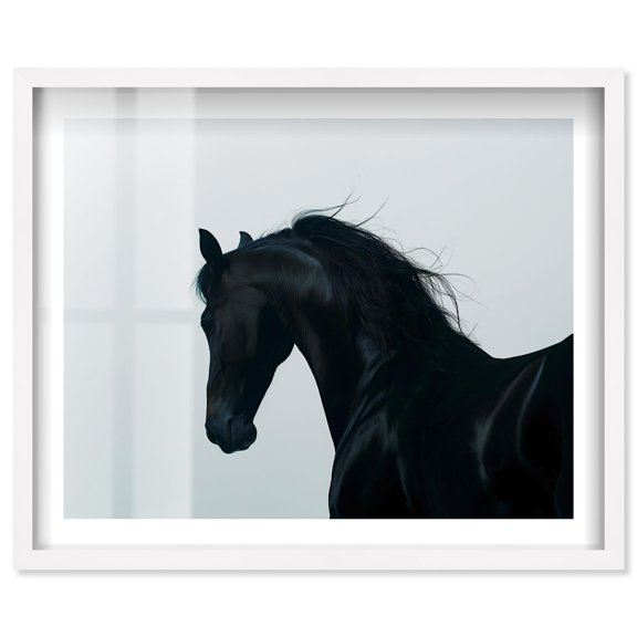 Nocturnal Black Horse Shadowbox Print Western Wall Decor by Notoriart, White Frame, 37 x 31