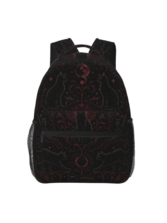 Nocturnal Cat Gothic Silhouette Print Backpack Casual College Bag Zipper Laptop Daypack Hiking Rucksack Travel