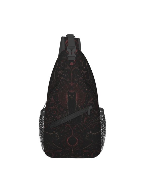 Nocturnal Cat Gothic Silhouette Print Sling Backpack Shoulder Chest Crossbody Bag Causal Travel Hiking Daypack
