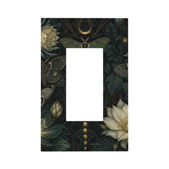 Nocturnal Flora Moth Single Gang Wall Plate 1 Gang Decorative Electrical Outlet Light Switch Cover Switchplate
