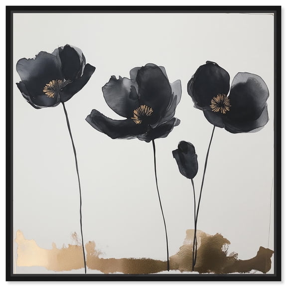 Nocturnal Flowers I Canvas Elegant Floral Decor by Art Remedy, Black Frame, 12 x 12