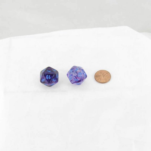 Nocturnal Nebula Luminary Dice with Blue Numbers 16mm (5/8in) D20 Set of 2 Wondertrail