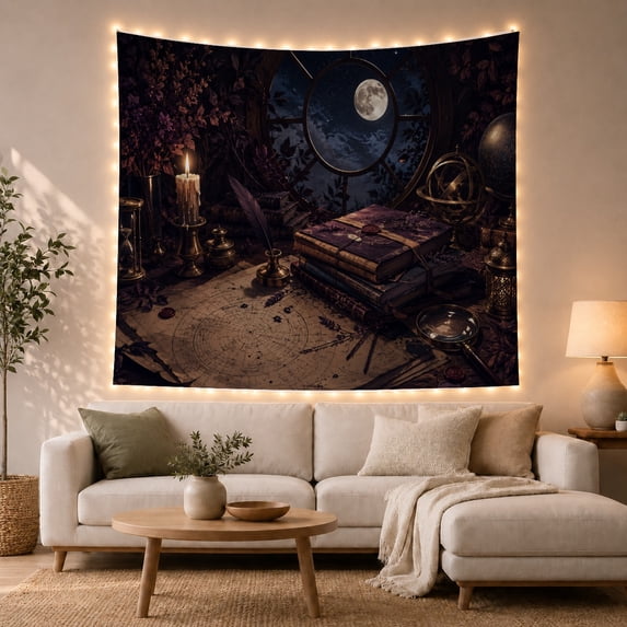 Nocturnal Scholarly Still with Life Framed Around, Adventurous Vintage for Nautical Decor Lovers, Wall Decor, Mother'S Day Gift, Tapestry Wall Hanging for Dorm and Living Room