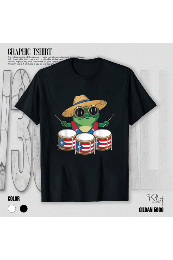 Nocturnal Taino Coqui Frog Boricua Percussion Themed Fun Unisex T-Shirt up to Size 5XL