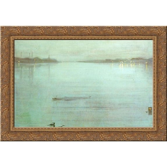 Nocturne' Blue and Silver 24x19 Gold Ornate Wood Framed Canvas Art by Whistler, James Abbott McNeill