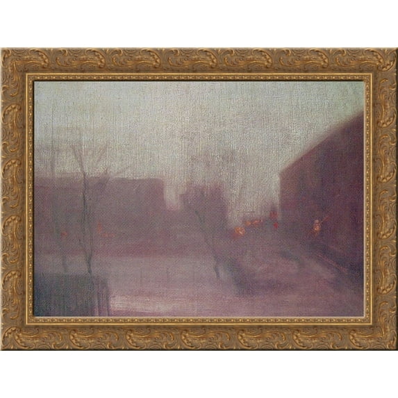 Nocturne Trafalgar Square Chelsea Snow 24x18 Gold Ornate Wood Framed Canvas Art by James McNeill Whistler