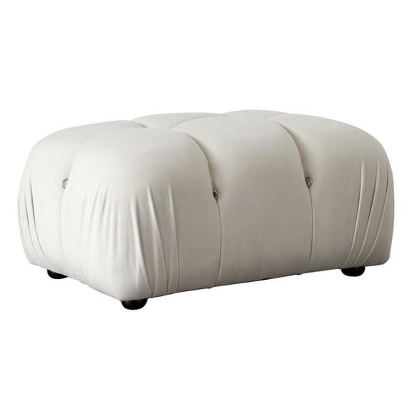 Nod 37 Inch Ottoman, Plush Cushioned Seating, Square Tufting, White, Black
