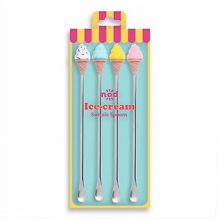 Nod Ice Cream Cone Swizzle Spoon / Cocktail Stirrer Stick - Set of 4