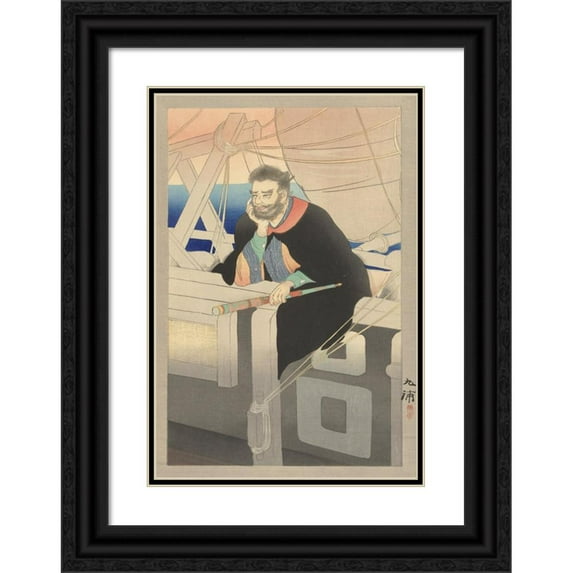Noda Kyūho 11x14 Black Ornate Wood Framed Double Matted Museum Art Print Titled: Captain on Ship (1920)