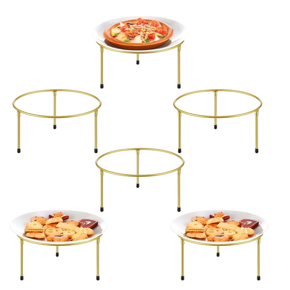 Nodaaiie 6 Pack Gold Metal Wire Pizza Pan Riser Stands, Round Pizza Tray Riser Rack Holder, Food Platter Tray and Display Rack for Home, Restaurant, Party Buffet Y101