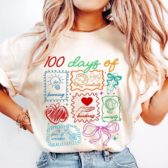 Nodb Coquette Bow 100 Day Of School Pencil Shirt, 100 Day Of School Shirt SAND S-5XL