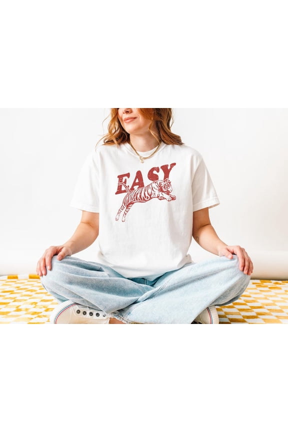 Easy Tiger Shirt, Retro Boho Tee, Retro Tiger Tee, WHITE Unisex S-5XL Shirt
