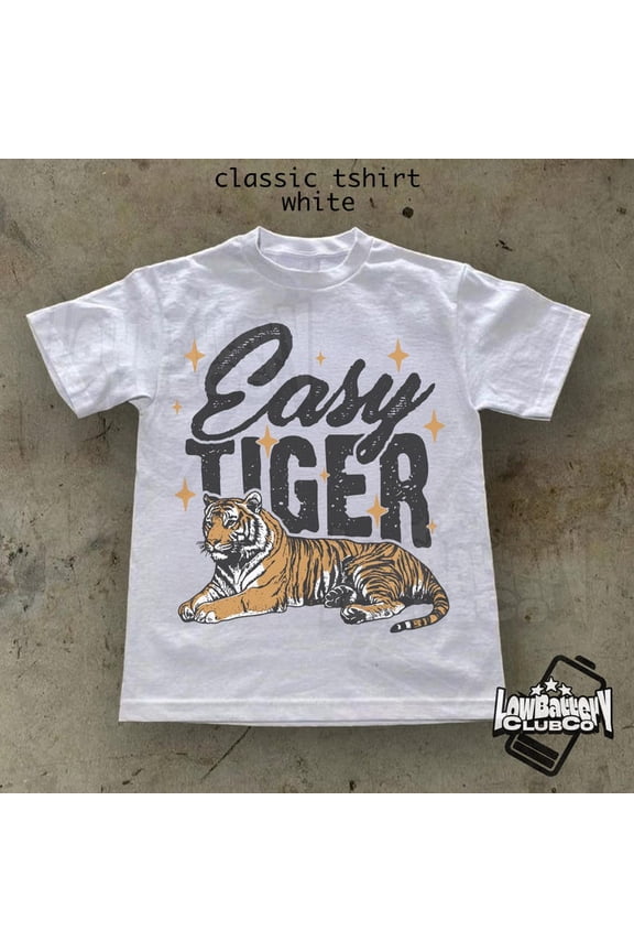 Easy Tiger Shirt, Retro Festival Graphic T-Shirt, Trendy Tiger Shirt WHITE S-5XL