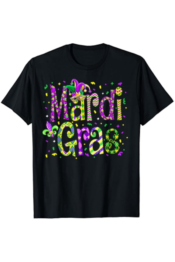 Funny Mardi Gras Parade Outfit Jester Hat Men Women T-Shirt BLACK Unisex S-5XL Shirt