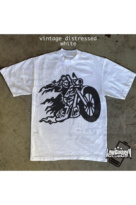 Ghost Rider Graphic Tee Vintage Biker Flame Skull Retro Style WHITE S-5XL