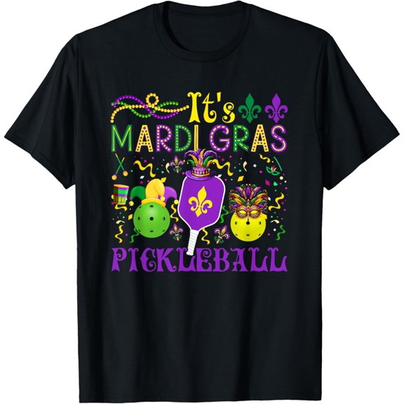 Nodb It'S Mardi Gras Pickleball Player Team Outfit Masked Beads T-Shirt BLACK S-5XL