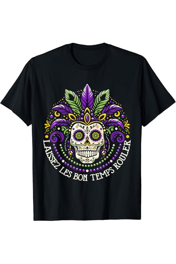 Laissez Les Bon Temps Rouler Mardi Gras Sugar Skull Parade T-Shirt BLACK S-5XL