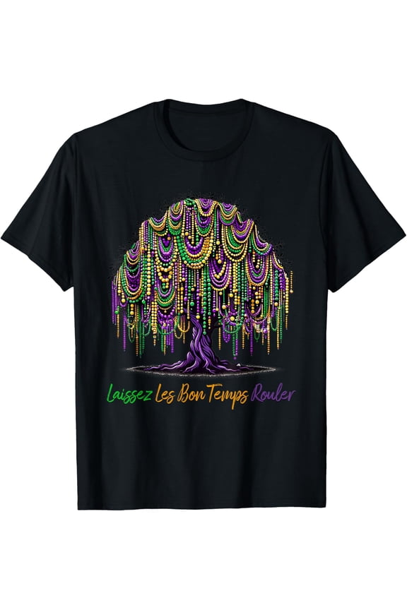 Laissez Les Bon Temps Rouler Mardi Gras Tree Beads T-Shirt BLACK Unisex S-5XL Shirt