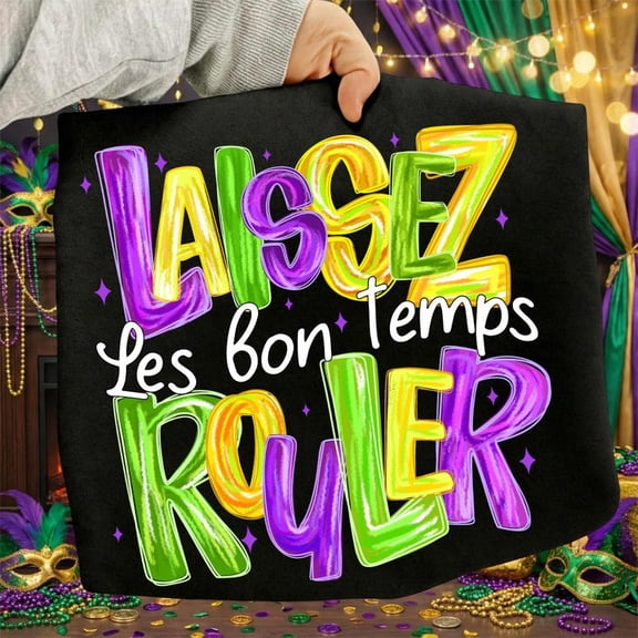 Nodb Laissez Les Bon Temps Rouler Shirt Boho Mardi Gras Fleur De Lis Beads BLACK S-5XL